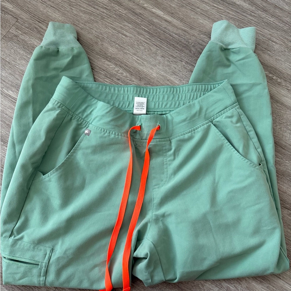 Figs Medium Green Joggers with Orange Drawstring